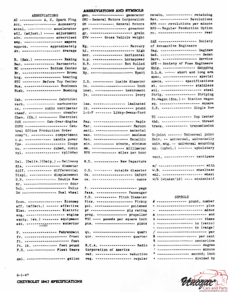 1947 Chevrolet Specifications Page 21